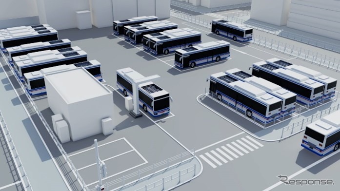 SCiB搭載バスとパンタグラフ式充電器導入イメージ《画像提供 東芝》