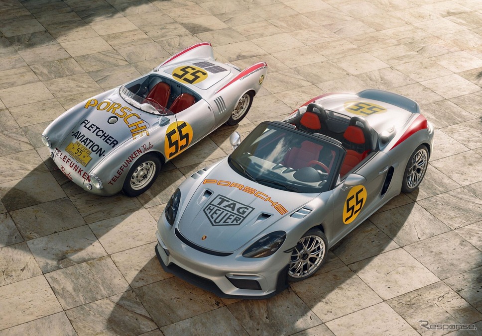 ポルシェ『718スパイダーRS』の「パナメリカーナ・スペシャル」(手前)と550スパイダー《photo by Porsche》