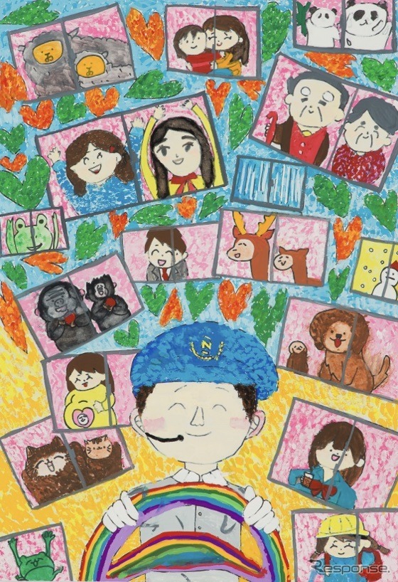 みんなの西鉄バス・電車絵画コンクール、バス部門最優秀賞:平田雛子さん「思い出をいつも運転手さんありがとう」《画像提供 にしてつグループ》