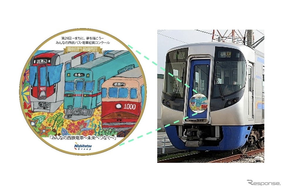 みんなの西鉄バス・電車絵画コンクール、電車最優秀賞ヘッドマーク(イメージ)《画像提供 にしてつグループ》