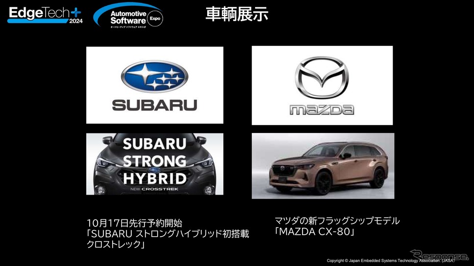 スバル クロストレックとマツダ CX-80の車両展示も行われる《画像提供 ナノオプト・メディア》
