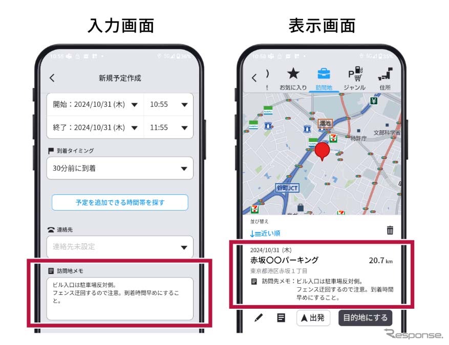 「訪問地メモ機能」《写真提供 パイオニア》