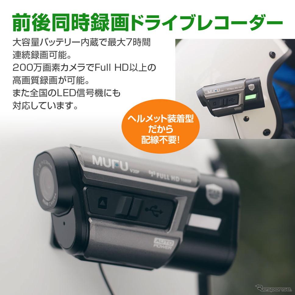 GPSを搭載したヘルメット取付タイプの前後ドライブレコーダー「MF-BDVR001G」《写真提供 昌騰》