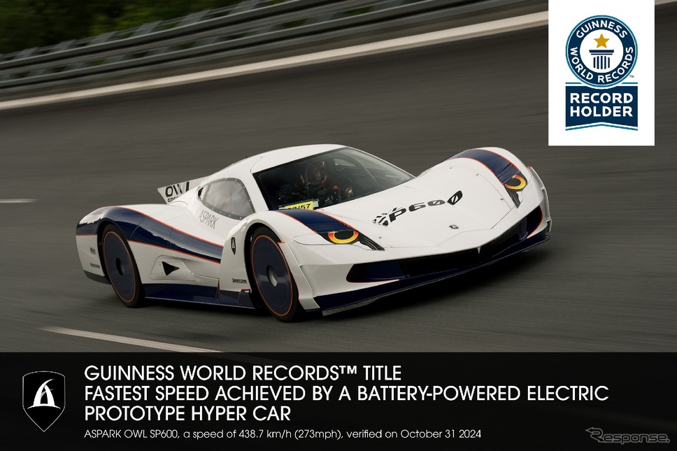 アスパーク『アウルSP600』の438.7km/hが電動プロトタイプハイパーカーの最高速度のギネス世界記録と認定《写真提供 アスパーク》
