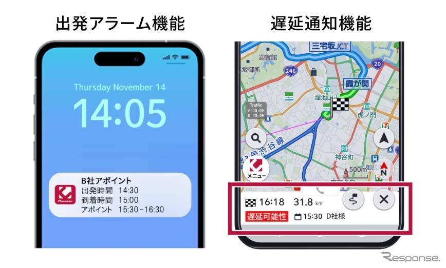 出発アラーム/遅延の可能性表示《写真提供 パイオニア》