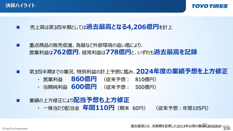 トーヨータイヤ 年末記者会見《写真提供 TOYO TIRE》