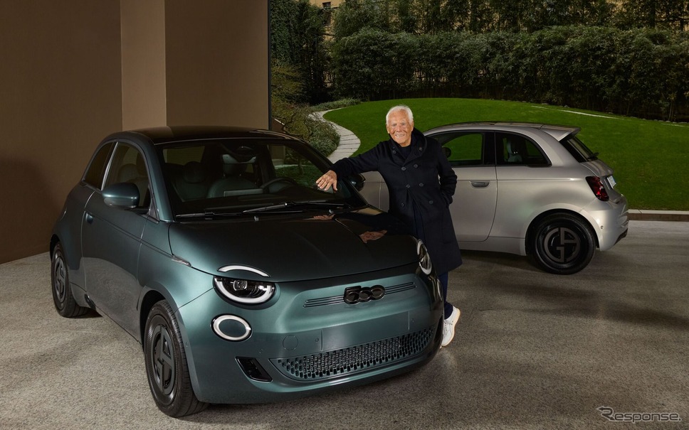 フィアット500e Giorgio Armani Collector's Editionとジョルジオ・アルマーニ氏《photo by Fiat》