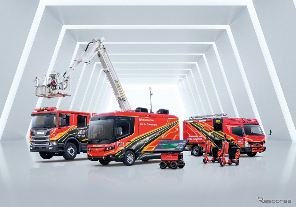 モリタのMVF21、EV指揮車、指揮卓、EV消防ポンプ自動車、EV巡回車《写真提供 モリタホールディングス》