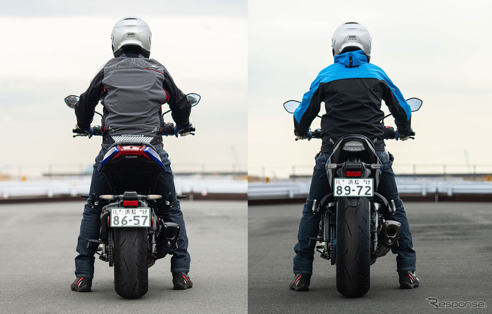 スズキ カタナ(左)とGSX-S1000(右)の足つき《写真撮影 望月勇輝》