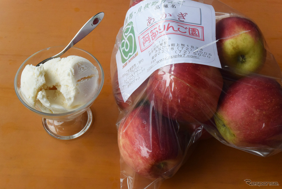 群馬北部はりんごの一大産地。群馬が作出した「あかぎ」というりんごを購入。りんごフローズンヨーグルトは感動モノの美味しさ。《写真撮影 井元康一郎》
