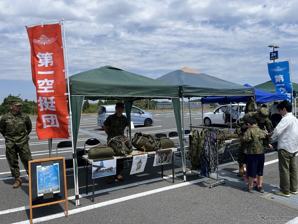 落下傘パラシュート装着体験《画像提供 三菱地所・サイモン》