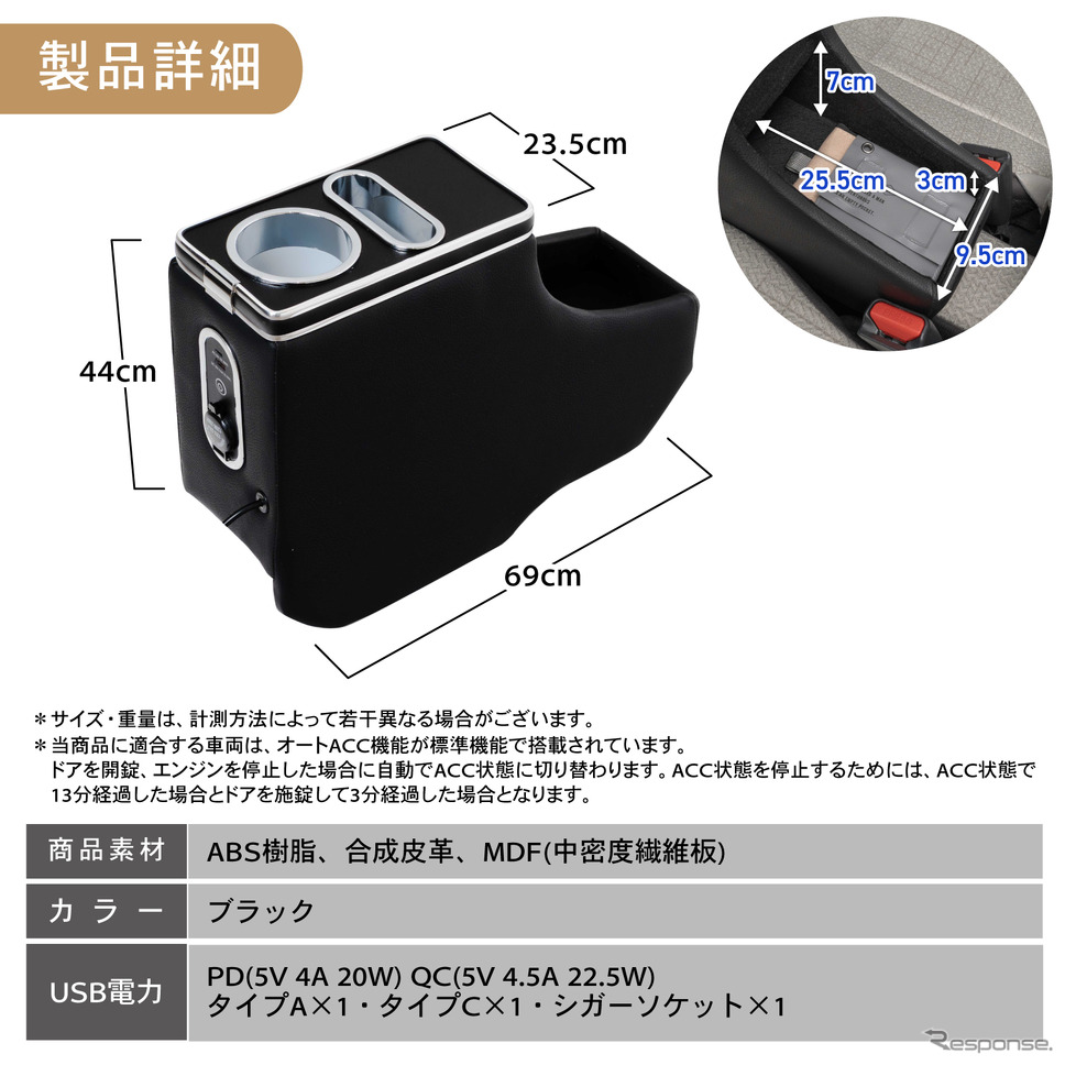 シートの隙間に入れ込むだけで収納と電源をカンタンに増設、クラフトワークスから『デリカミニ』系列車専用コンソールボックス登場《写真提供 Fun Standard》