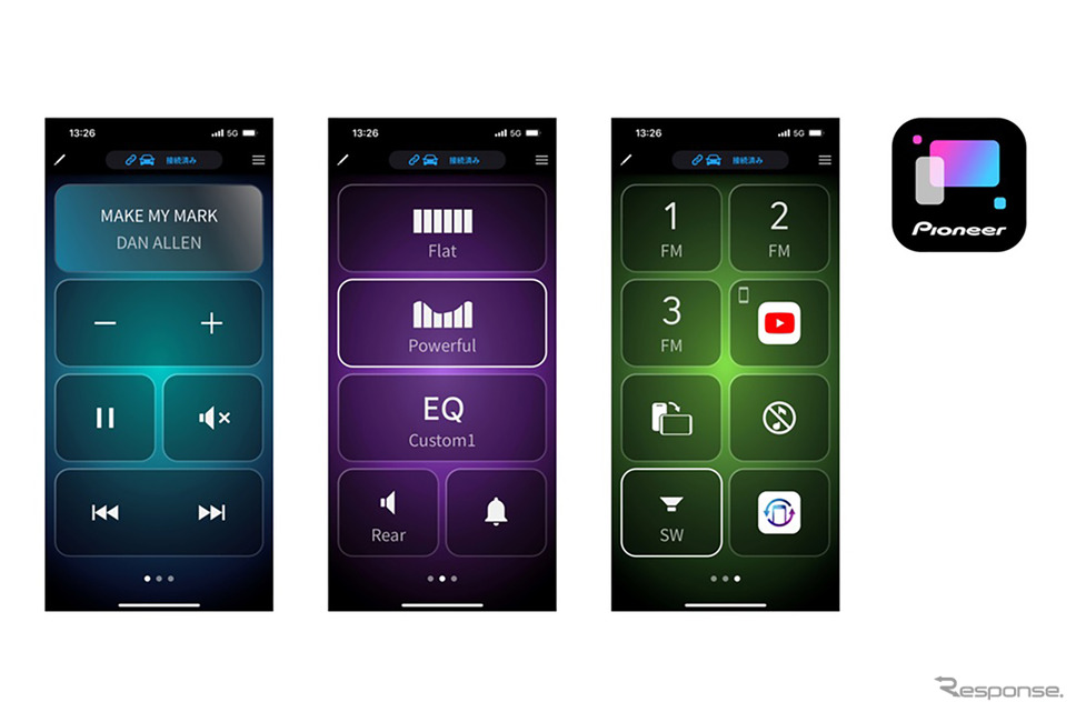 専用アプリ「PxLink」はスマートフォンの最大3ページに操作キーの配置が可能《写真提供 パイオニア》
