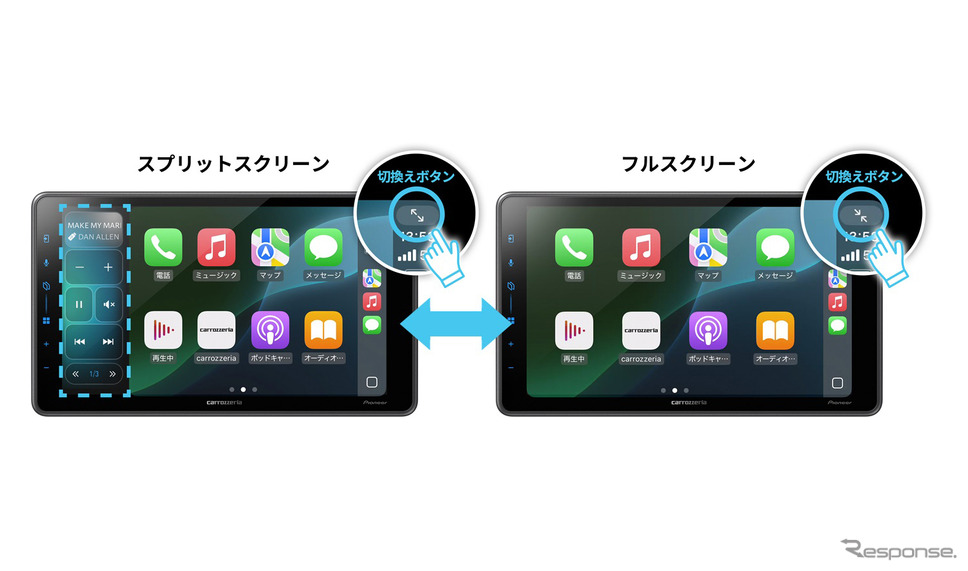 切換えボタンをタップするだけで簡単にスクリーンモードを変更《写真提供 パイオニア》