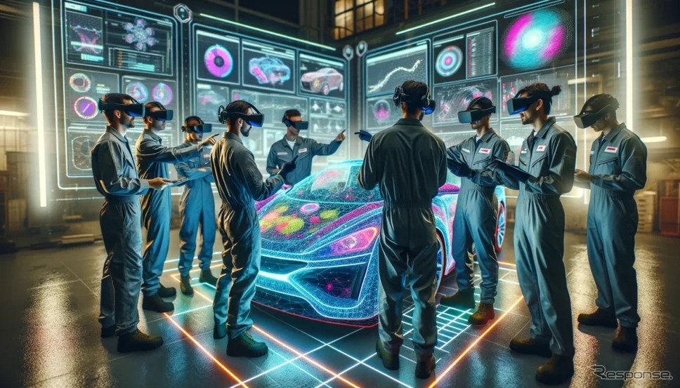 仮想空間にゼブラパターンが投影された自動車の車体を表示。リモート環境でも現場で傷などをチェックしているのと同じ状態を確認可能《写真提供 東京貿易テクノシステム》