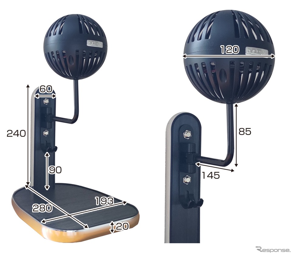 ファン搭載の高機能ヘルメットスタンド《写真提供 デルタ》