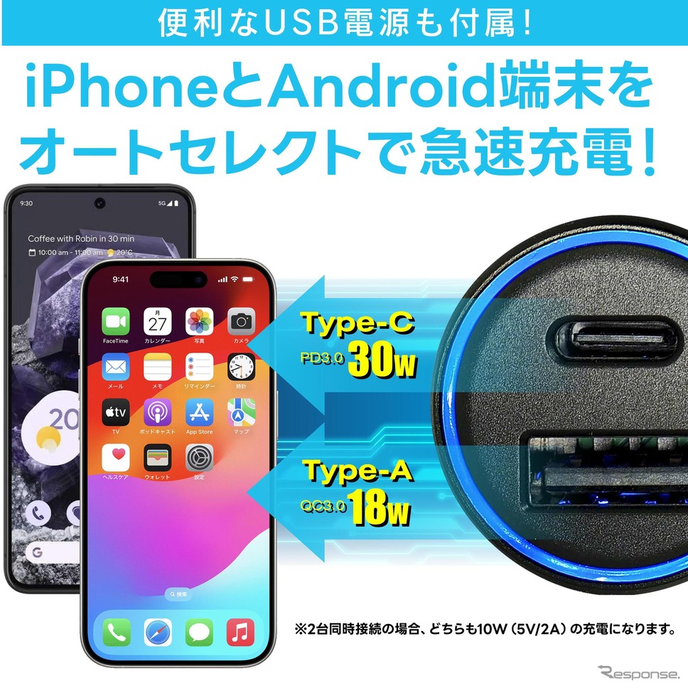 ワイヤレス充電機能付きスマホホルダー＋USB電源ユニットセット［BSA84］《写真提供 ビートソニック》
