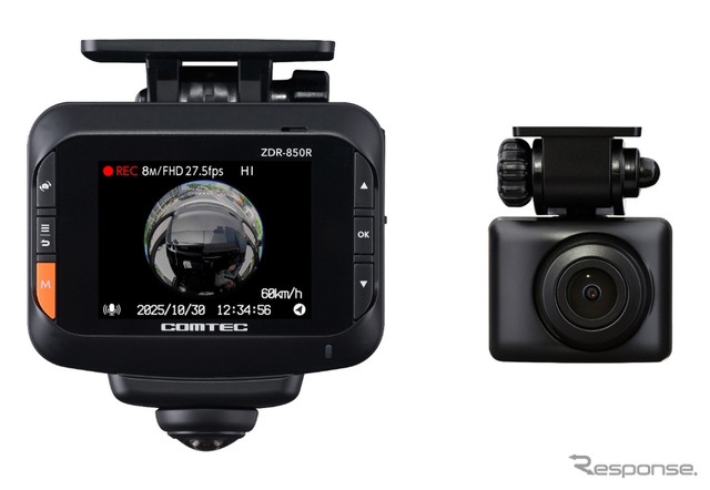 STARVIS技術で夜間もクッキリ映像を記録、コムテックが360°カメラ+リヤカメラの全方位ドラレコ「ZDR-850R」を発売《写真提供 コムテック》