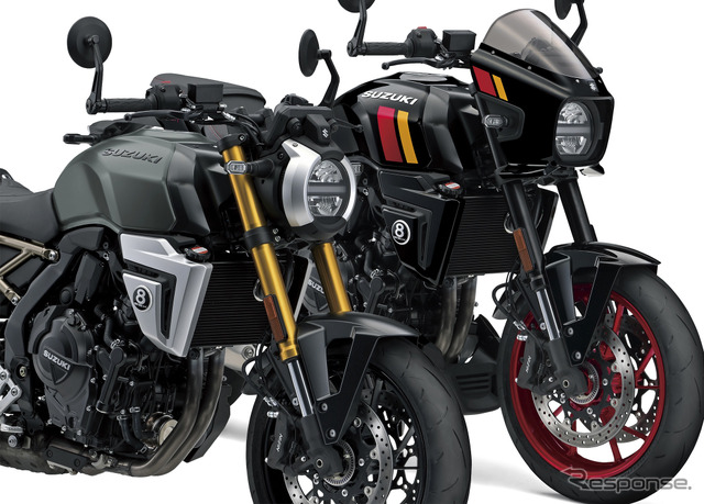 スズキの新型ネオレトロスポーツ『 GSX-8T』(手前)と『GSX-8TT』(奥)《写真提供 スズキ》
