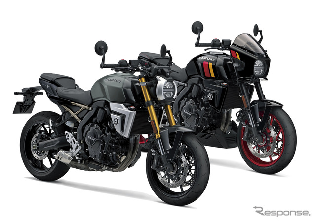 スズキの新型ネオレトロスポーツ『 GSX-8T』(手前)と『GSX-8TT』(奥)《写真提供 スズキ》