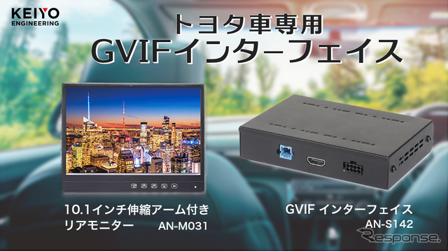 トヨタ純正ナビ対応GVIF変換インターフェースと10.1インチリアモニター《写真提供 慶洋エンジニアリング》