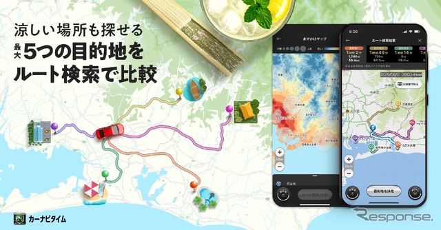 『カーナビタイム』が最大5地点へのルートを一括検索し、ルートや料金で比較できる「複数目的地ルート比較」機能などを追加《写真提供 ナビタイムジャパン》