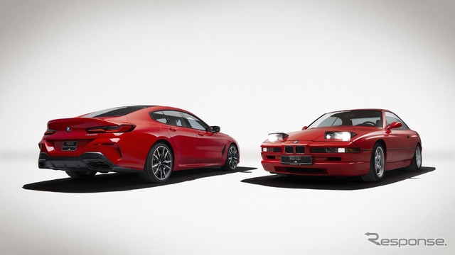BMW M850i エディション M ヘリテージ（左）と初代8シリーズ《photo by BMW》